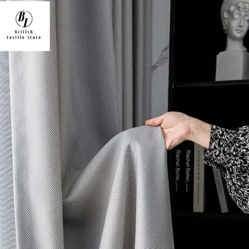 

Modern Blue Curtains for Living Room Bedroom Dining Luxury Fish Bone Pattern Shading Master Nordic Window Drape Custom Size