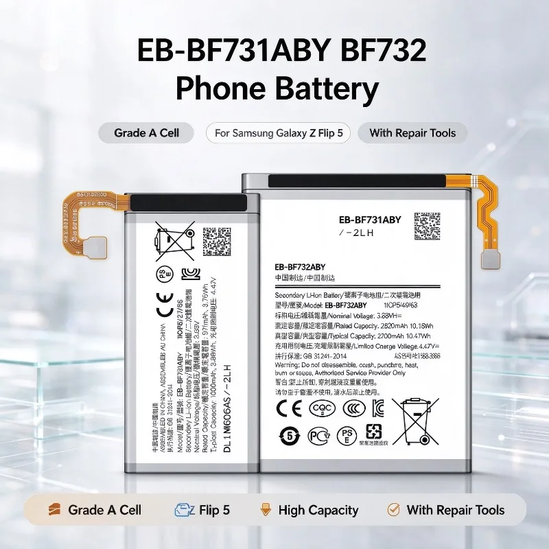 EB-BF731ABY BF732 Phone Battery For Samsung Galaxy Z Flip 5, Grade A Cell High Capacity Replacement Battery With Repair Tools