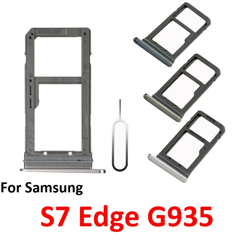 For Samsung Galaxy S7 Edge G935 G935F Phone SIM Card Tray Micro SD Chip Slot Holder Pocket Parts Single Dual SIM With Pin Grey