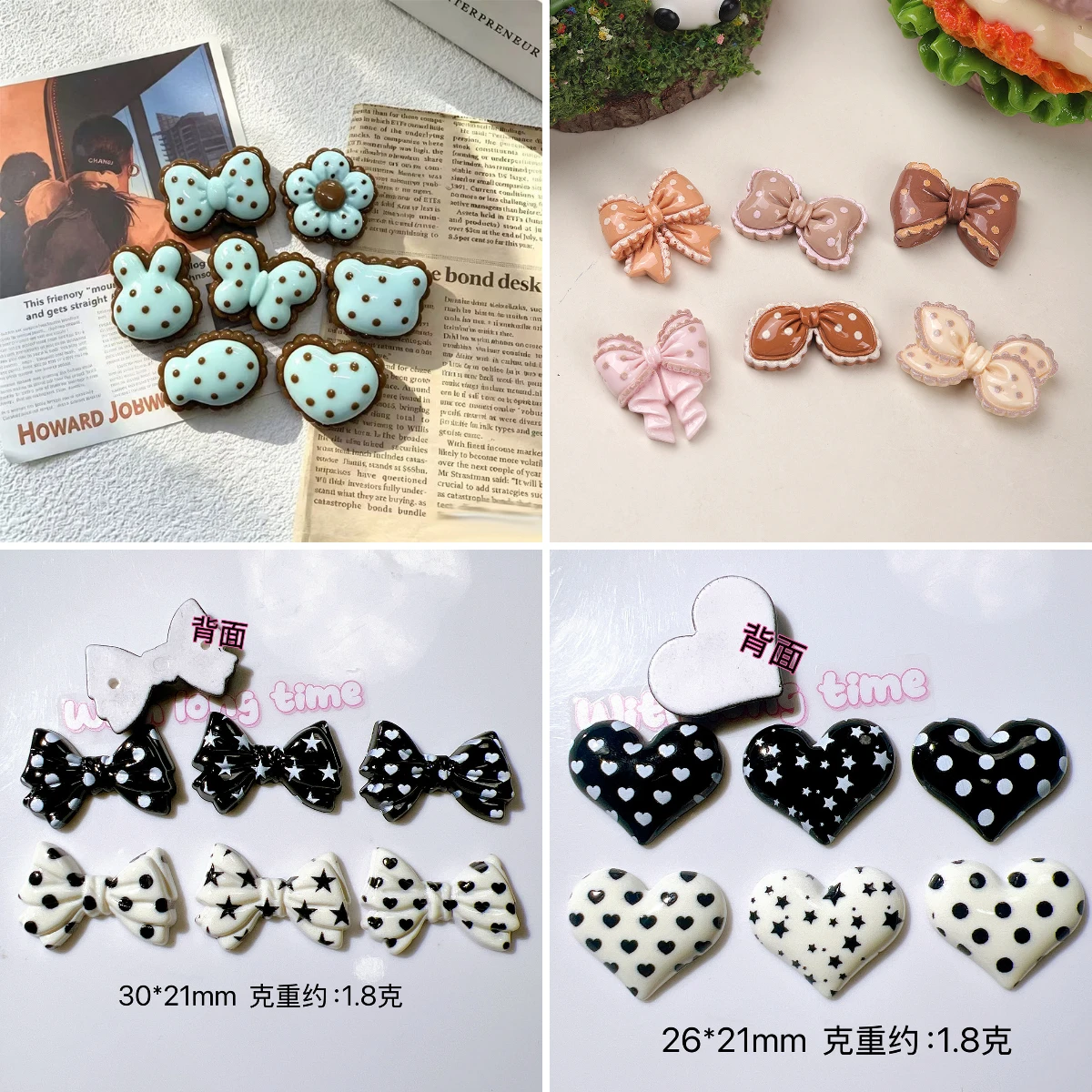 100pcs Kawaii Resin Polka Dot Bow Flatback Cabochon DIY for Phone Case Hairpin Keychain Earrings Scrapbook Shoes Buckle Decor