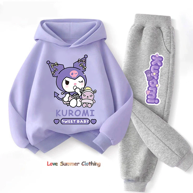 

Sanrio kuromi hoodie pant 2pcs girls Clothing Sets Cartoon Kuromi Print Girls Sweatshirt 2pcs Suit Thin Kids Tracksuit