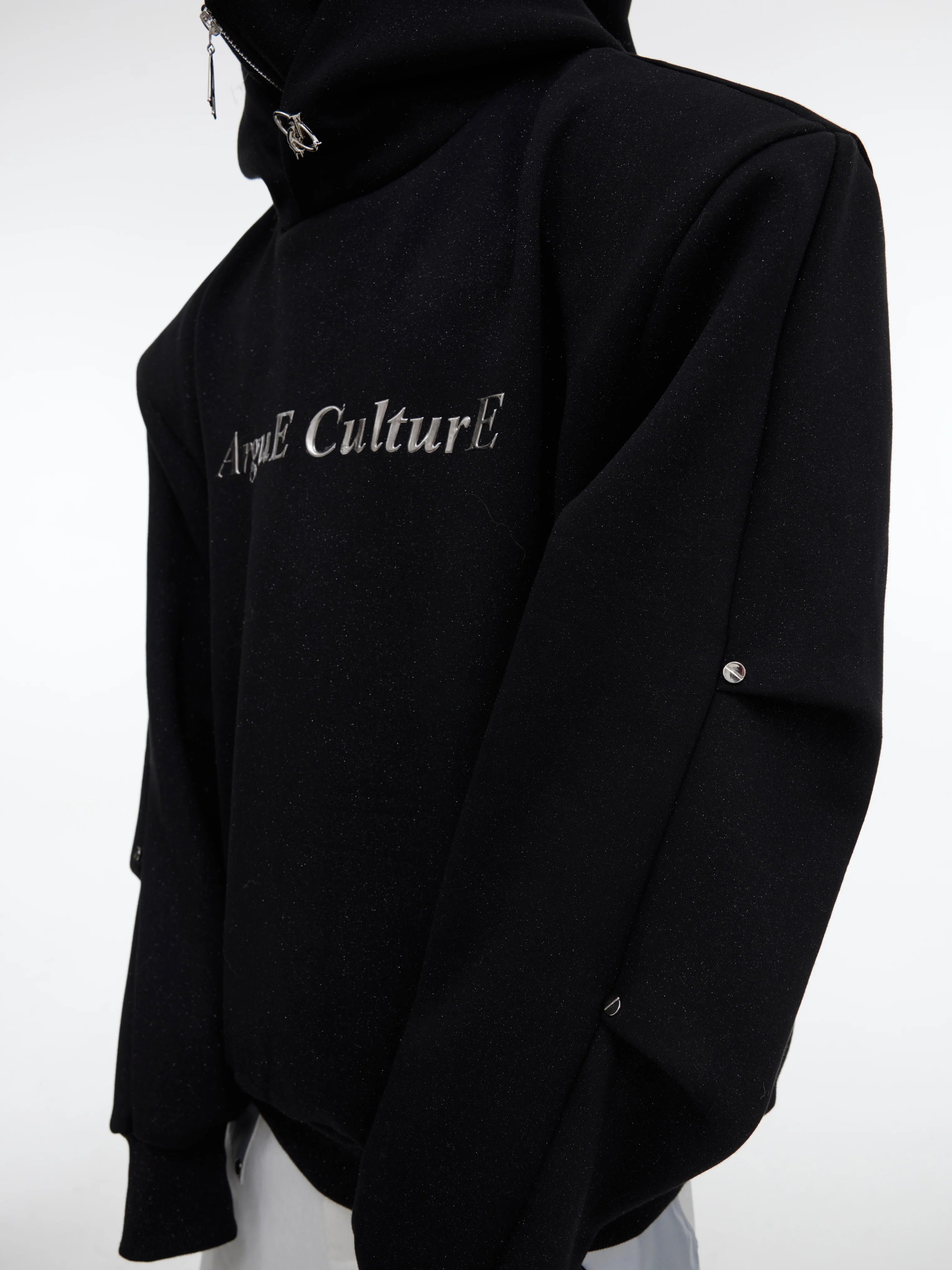 Pullover Sweater Men's Letter Printing Loose Hooded  Sequins Design Double-layer Turtleneck Metal Button Pleated Top Spring new
