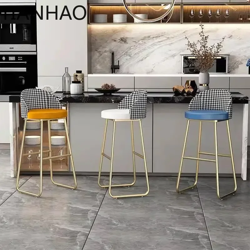 Nordic 65cm Leather Bar Stool  Luxury Design with Gold Legs, Backrest, Ideal for Kitchen & Home Bar
