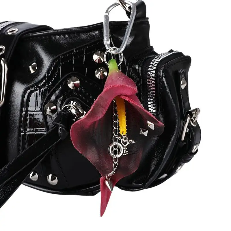Simulationsblume Orchidee Lilie Schlüsselanhänger Handgefertigt mit Bohrungen und Nadelstichen Bunter Blumen-Taschenanhänger Rucksack-Dekoration – Detail 6