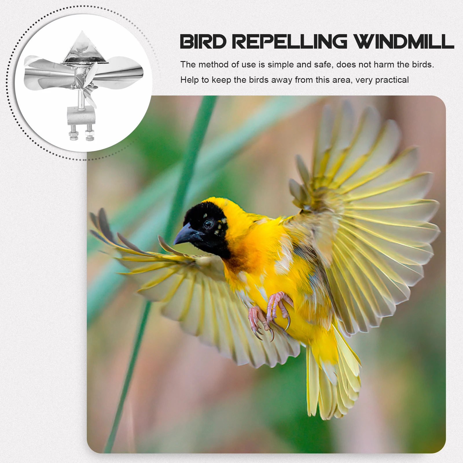 

Stainless Steel Windmill Bird Repeller Small Size Reflective Deterrent for Windows Gardens Railways Outdoor Thick