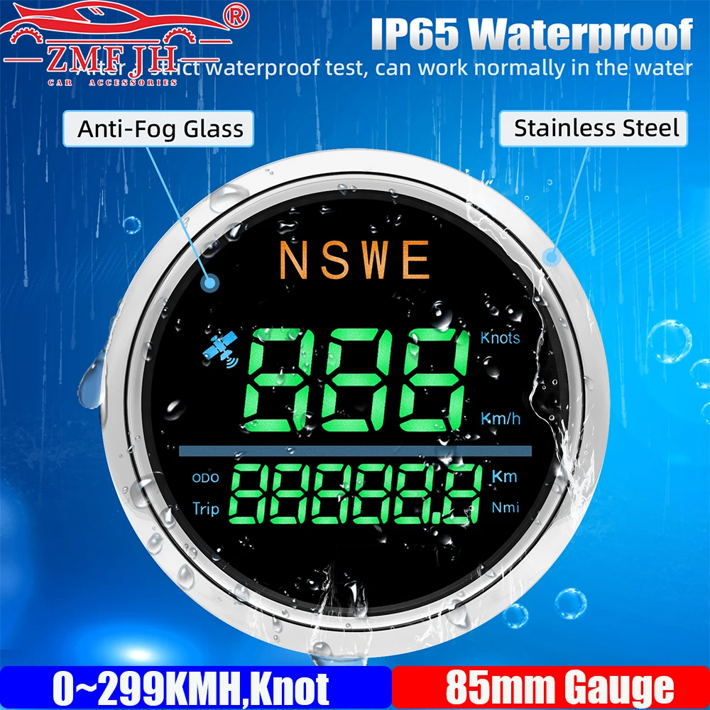

ZMFJH водонепроницаемый цифровой 0-299 км/ч, Kots 85 мм GPS спидометр с антенной TRIP одометр пробег компас для лодки автомобиля 9-32 В