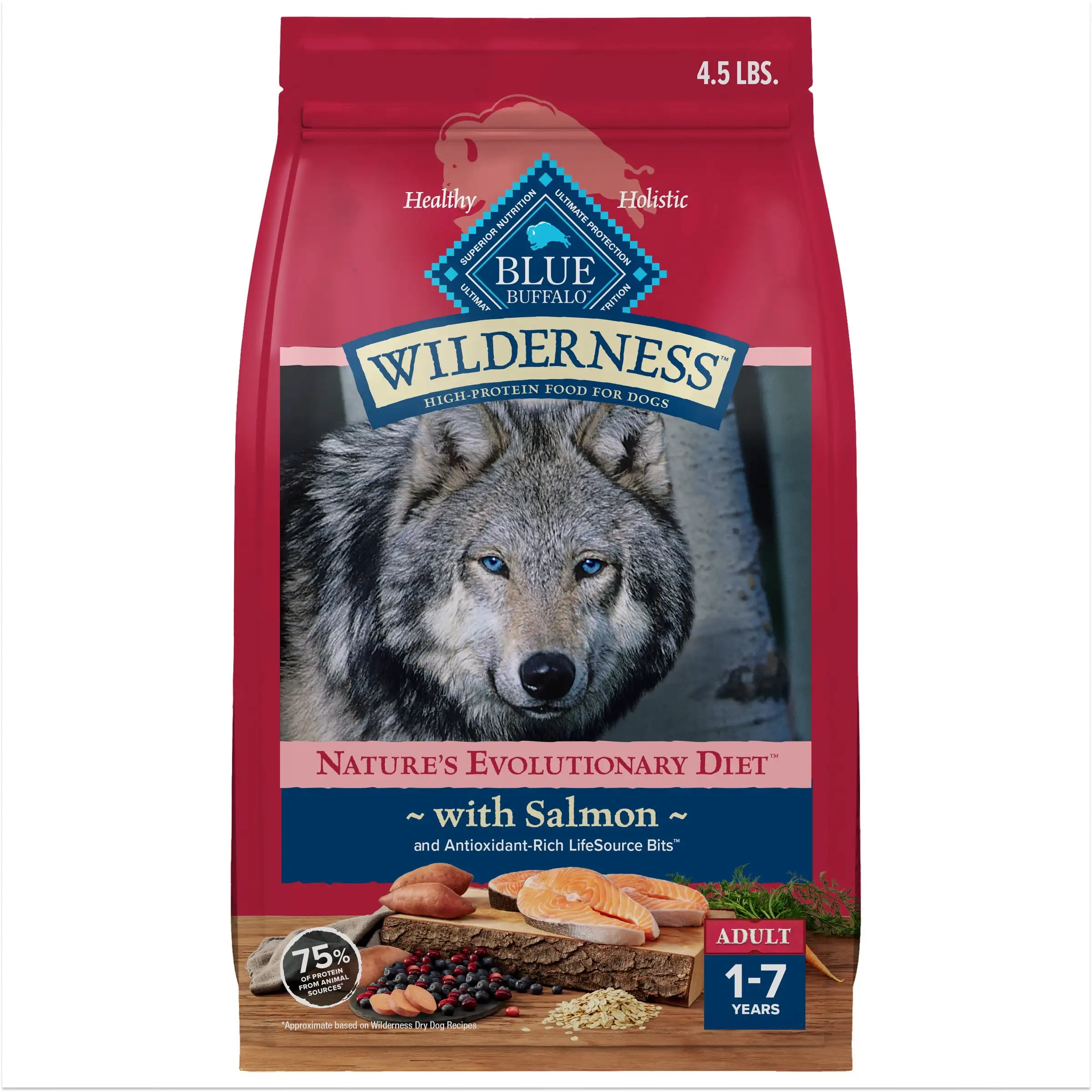 

Wilderness Natural High-Protein Adult Dog Dry Food, Salmon Recipe, 4.5-lb