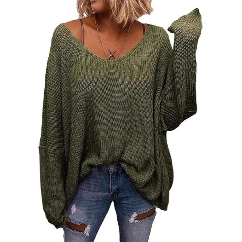 

2025 Spring and Autumn V-neck Loose Women's Long Sleeve Sweater