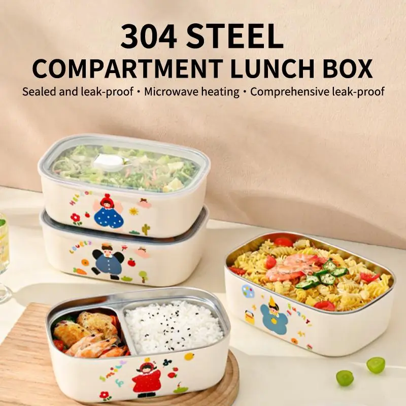 ~Microwave Sealed 304 Stainless Steel Thermal Bento Lunch Box Large Capacity Cute Insulated Food Container For Students Workers