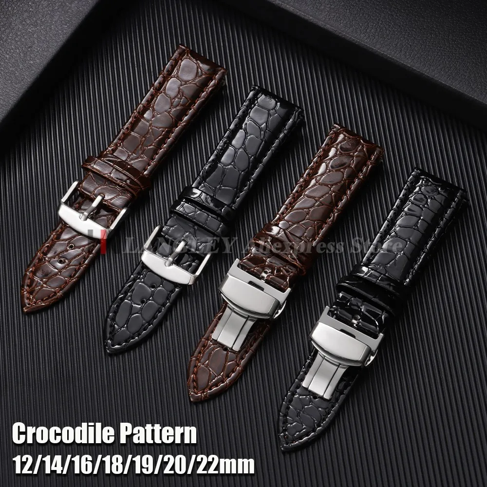 Leder-Uhrenarmband mit Krokodilmuster-Design, 18 mm, 20 mm, 22 mm, 12 mm, 14 mm, 16 mm, 19 mm, weiche Uhrenarmbänder, lässige Business-Armbanduhrenbänder
