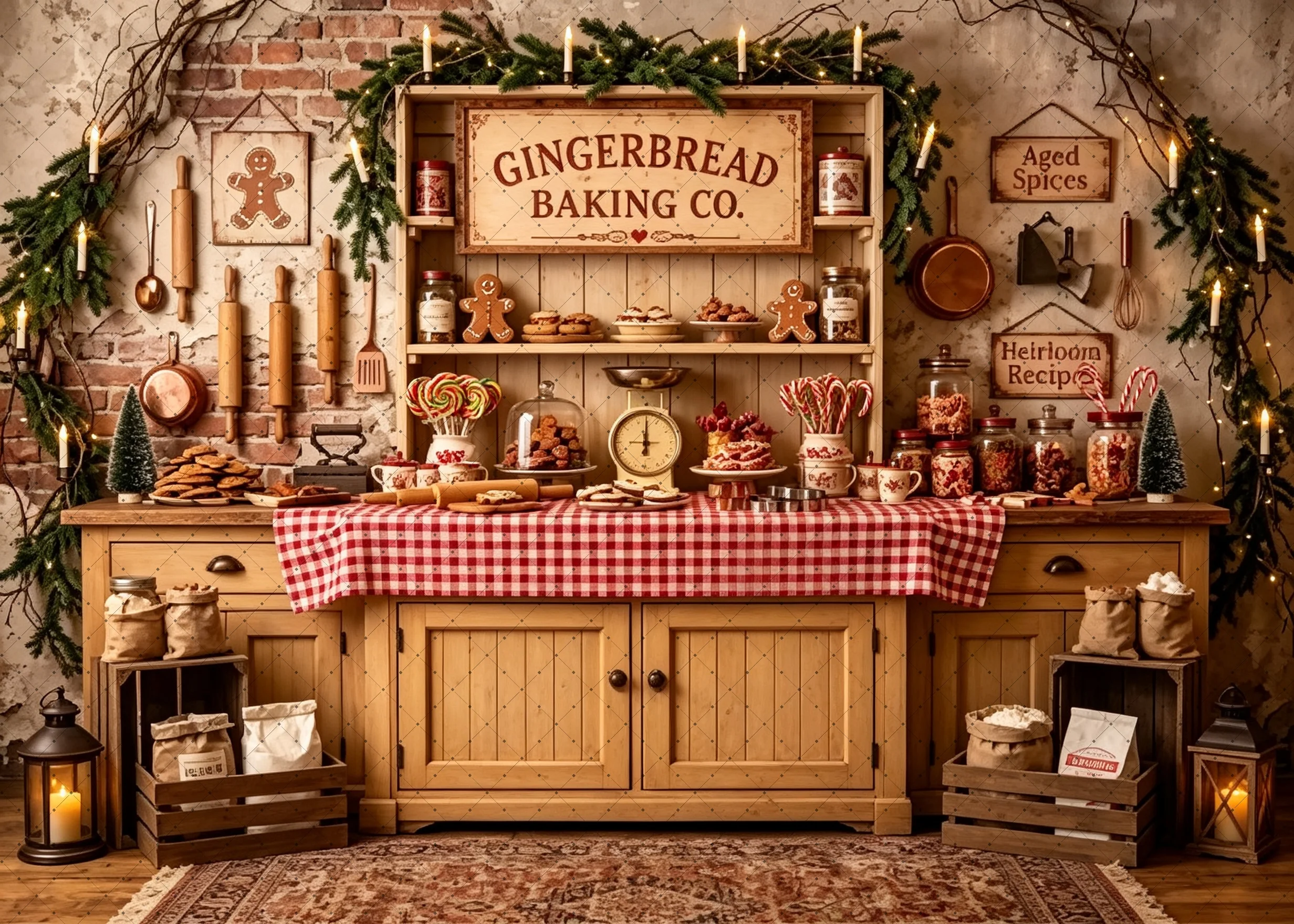 Christmas Gingerbread Baking Shop Photo Backdrop Xmas Cookie Decor Family Portrait Holiday Party Studio Shoot Background Decor