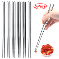1/2/5 Pairs Chinese Chopsticks Stainless Steel Non-slip Sushi Chopstick Korean Japanese Food Metal Sticks Kitchen Tableware Set