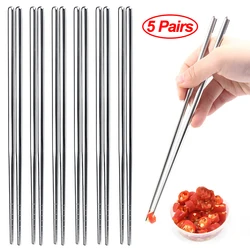 1/2/5 Pairs Chinese Chopsticks Stainless Steel Non-slip Sushi Chopstick Korean Japanese Food Metal Sticks Kitchen Tableware Set