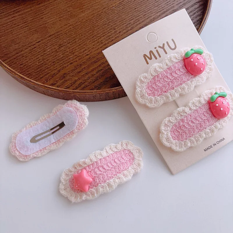 2pc Pink Color Crochet Hair Bow Baby Hair Clips Wool Knit Hair Pins Kids Star Heart Hairpins BB Barrettes Girls Hair Accessories