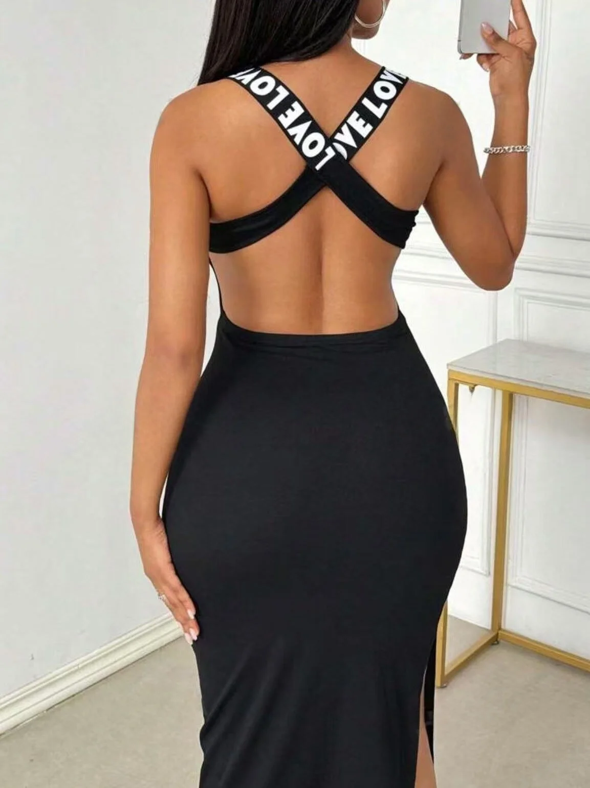 Robe longue fendue sans manches à imprimé personnalisé, ceinture tissée, dos nu, mince, européenne et américaine, printemps et été