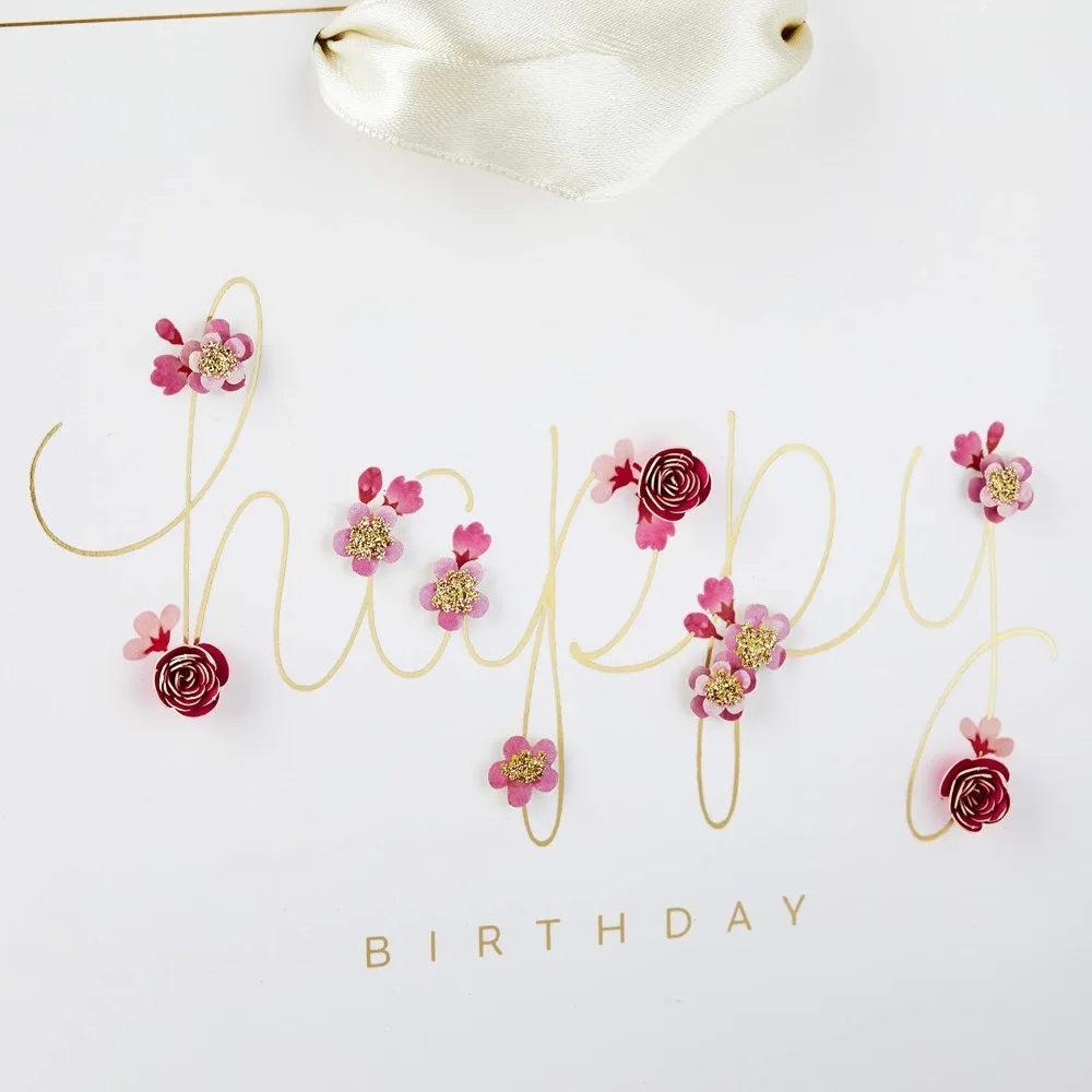 7" Medium Birthday Gift Bag with Pink Flowers & Tissue Paper, Elegant Design for Candles, Books, Jewelry - view 6