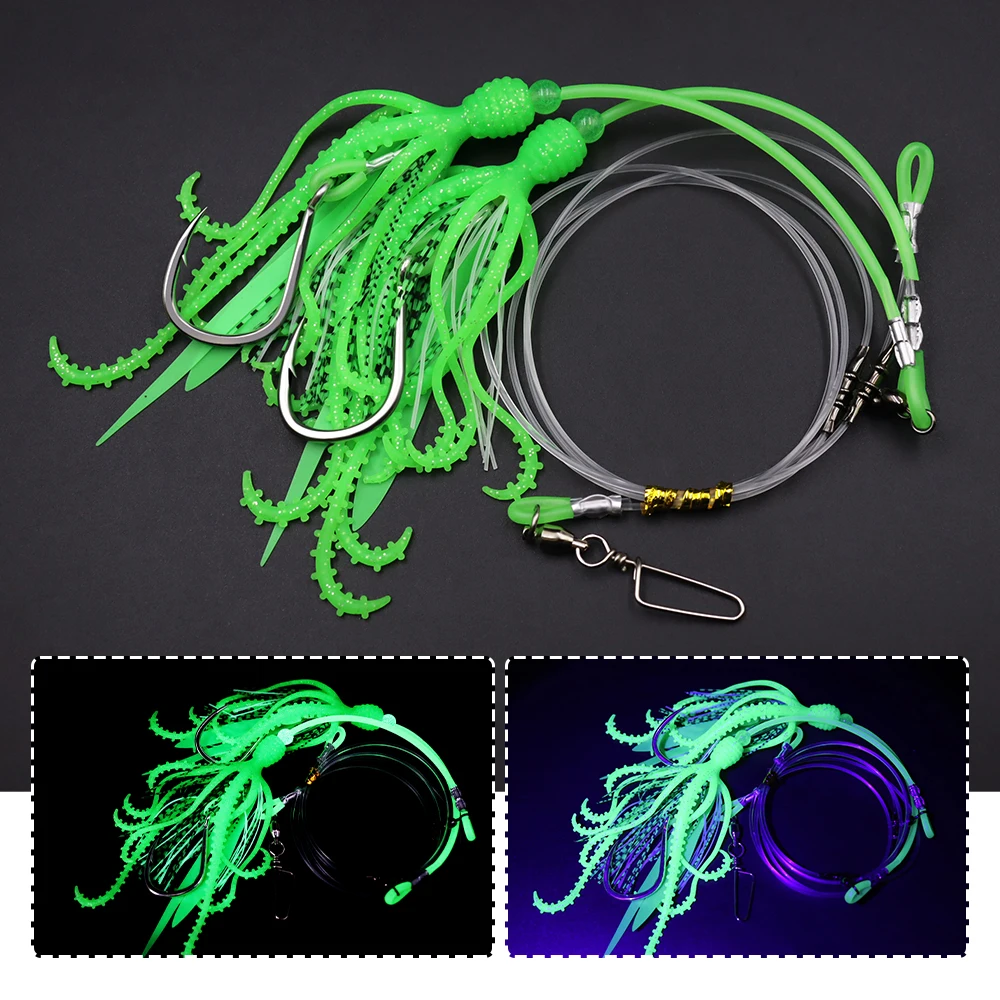 ZYZHE 1 Stück Tiefsee-Angelrig mit BKK-Haken, Weicher Oktopus-Köder für Hochsee-Angeln, Kabeljau- und Schnapper-Rigs – Detail 5
