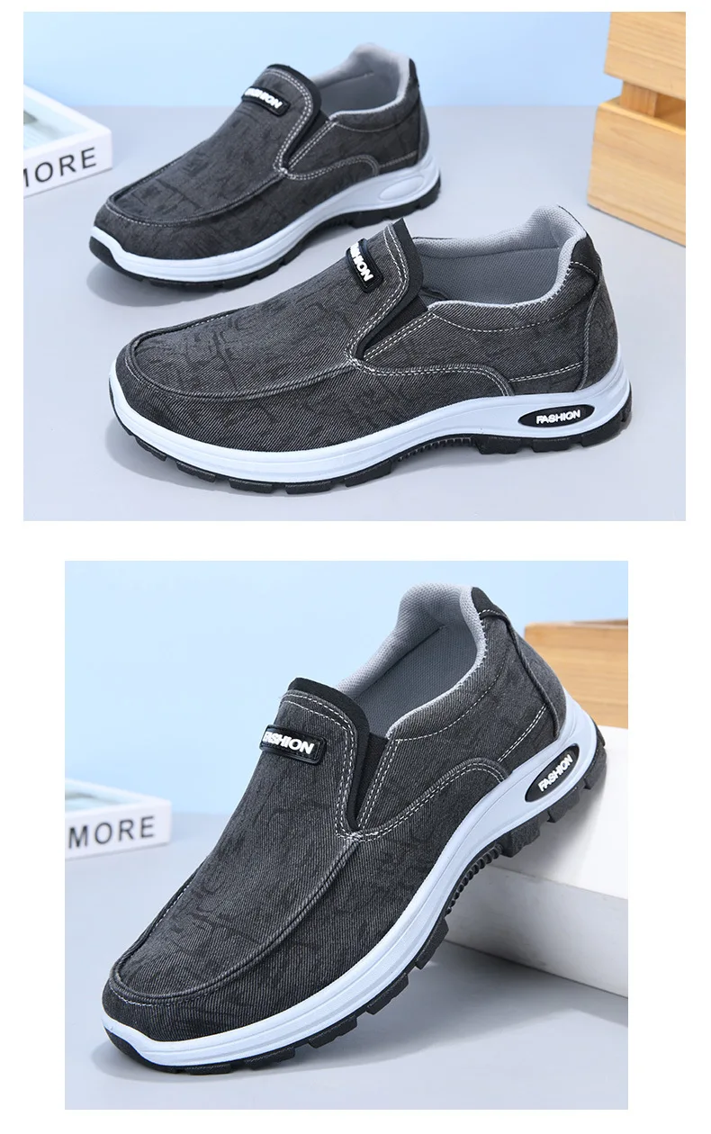 Herren-Schuhe aus Stoff, zum Hineinschlüpfen, atmungsaktive Canvas-Slipper, mit dicker, rutschfester Sohle, bequeme Freizeitschuhe für den täglichen Gebrauch, für Arbeit und Outdoor-Aktivitäten. – Detail 12