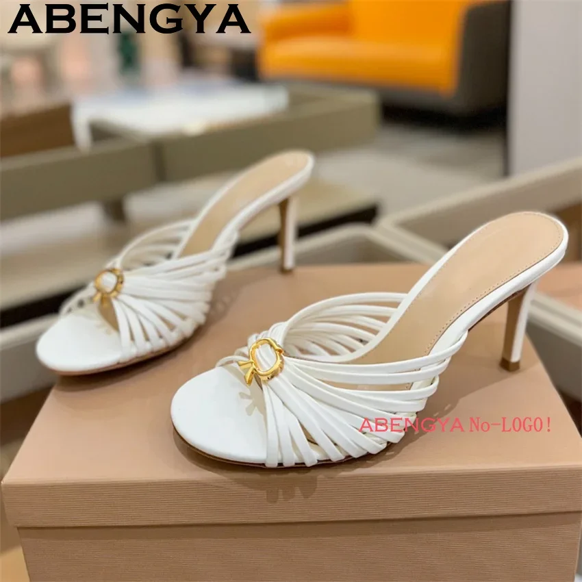

Multicolour Narrow-band Round Open Toe Thin High Heels Slippers Women Sexy Mules Shoes Woman 2025 Summer Dress Party Shoes Mujer