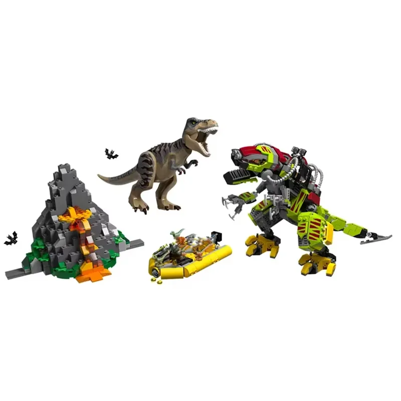 Compatible MOC Sets Jurassic Series Building Blocks  T. rex vs Dino-Mech Battle Children\'s Dinosaur World Park Toys Gift