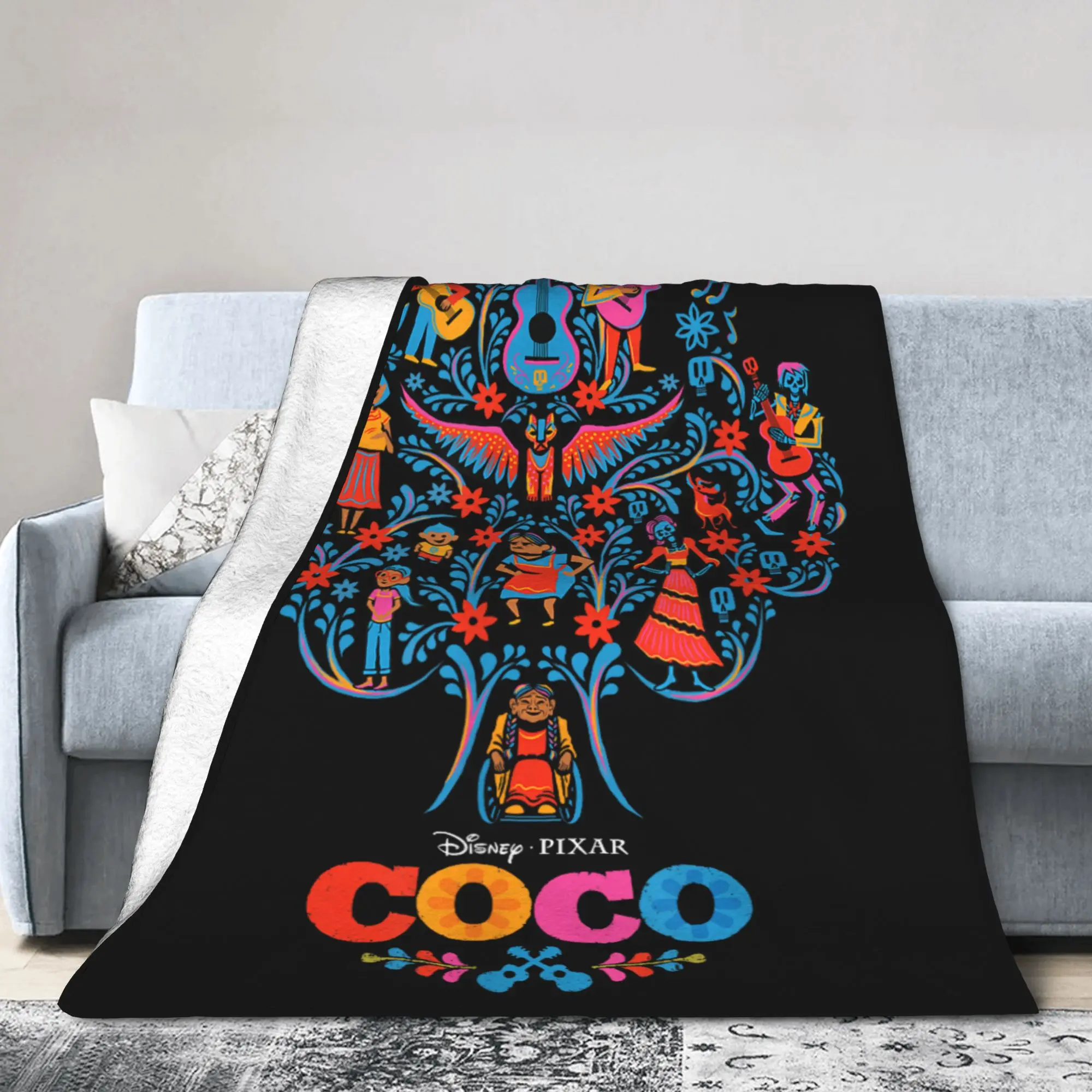 

Coco Iconic Colorful Family Tree Poster Fuzzy Blanket Funny Throw Blanket for Bedspreads 125*100cm Quilt Super Warm