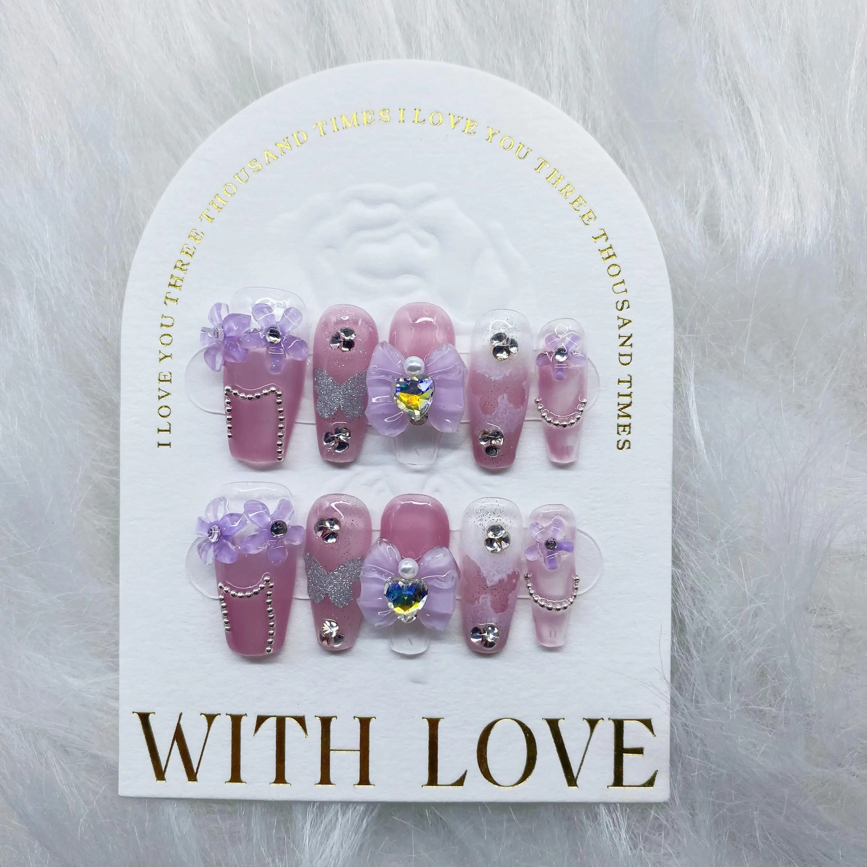 Translucent Purple Butterfly Sailor Moon Inspired with Celebrity Appeal Detachable Reusable Elegant White Press On Nails.No.D059