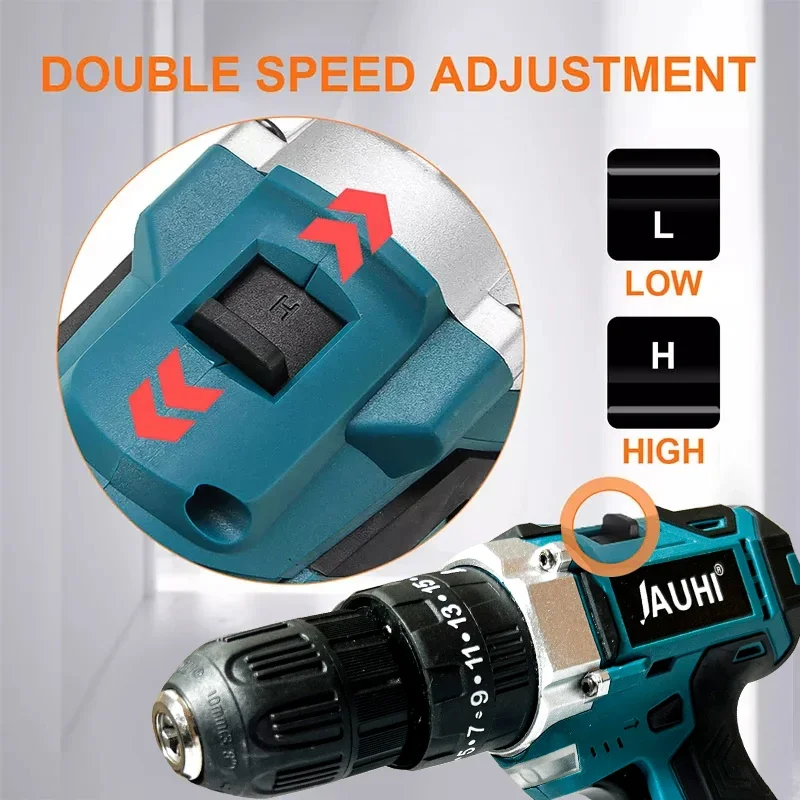 JAUHI 21V Cordless Drill 45N.m Electric Screwdriver Keyless Chuck 2 Gear Speed Mini Wireless Power Driver Driver DIY Power Tools