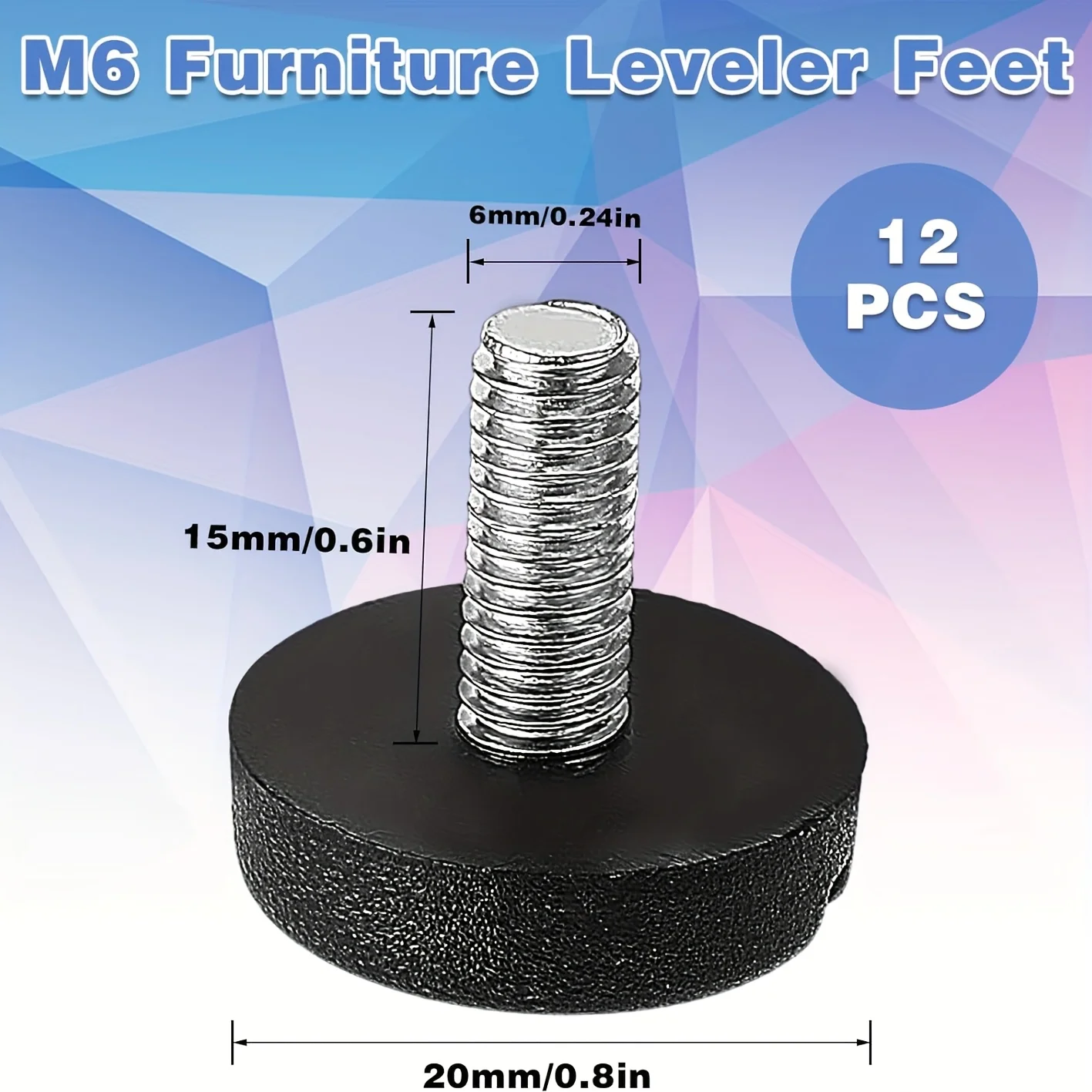 

12 PCS M6 adjustable furniture balance feet spiral non-slip rubber base metal screws, suitable for tables, cabinets, chairs