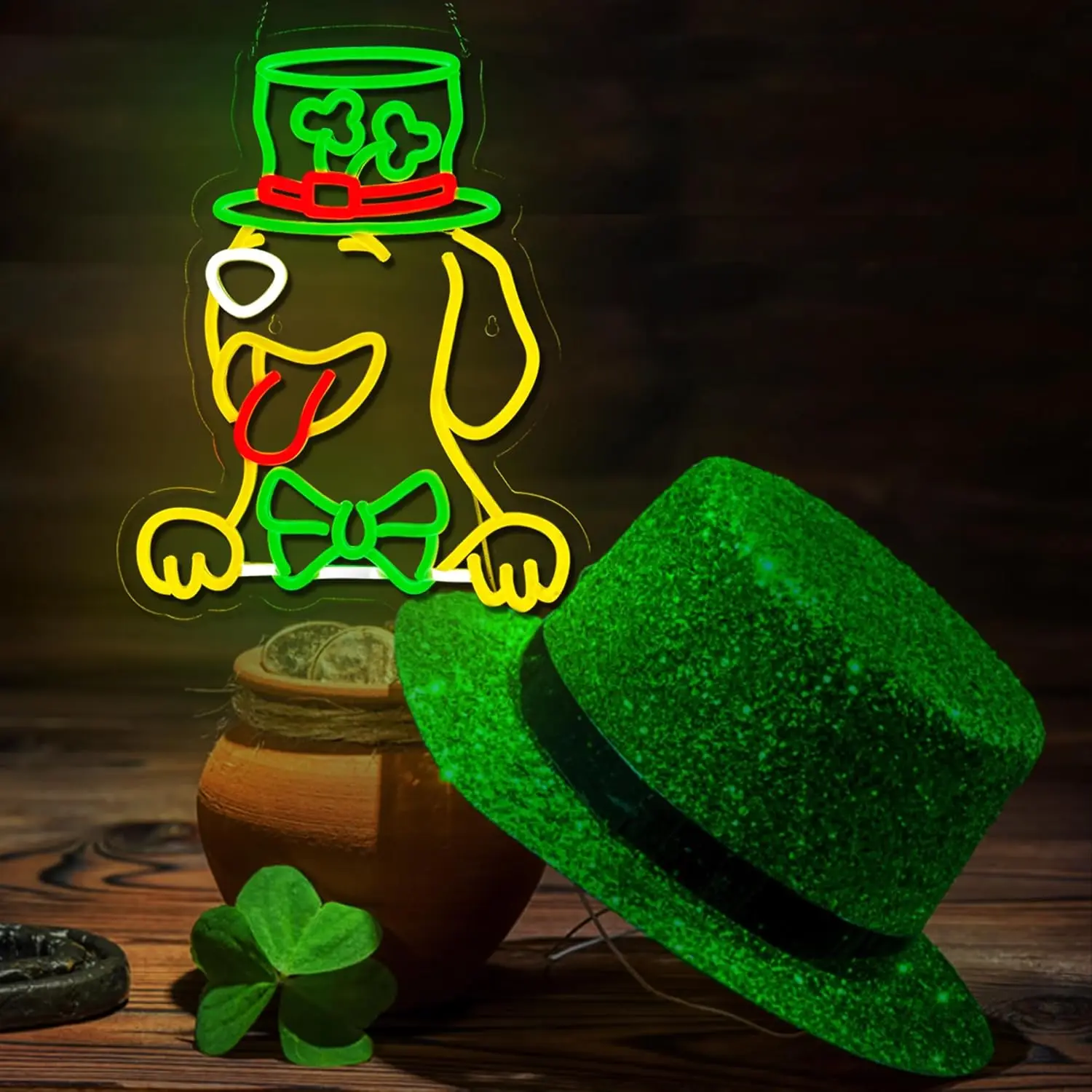 قبعة عيد القديس باتريك النيون الذهبي المسترد LED ضوء النيون لغرفة النوم الرجال الكهف لعبة غرفة عيد ميلاد ديكور حفلة هدية