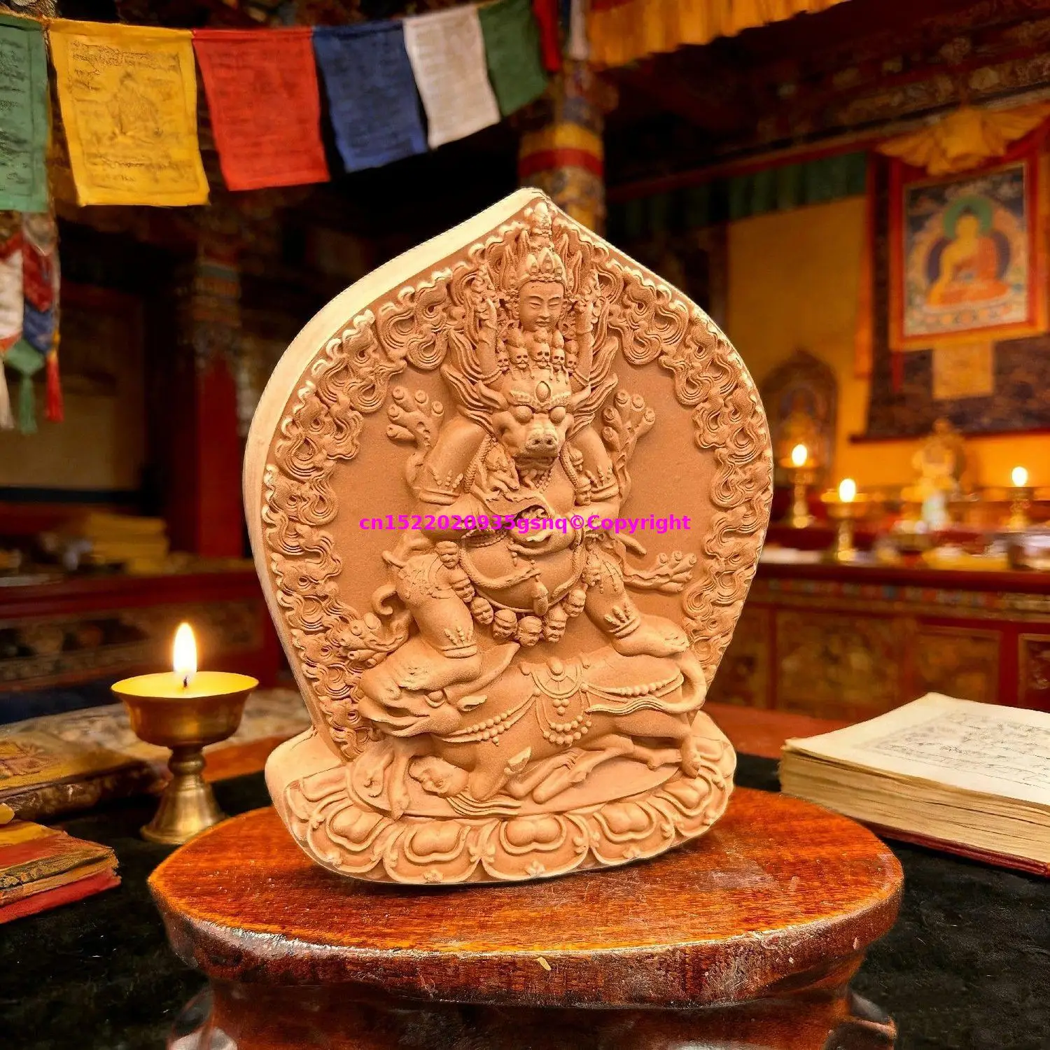 Tibet Handmade clay buddha Two Arms Vajrabhairava Yamantaka Mahakala Buddha Holy tsha-tsha Buddhist temple lama monk worship