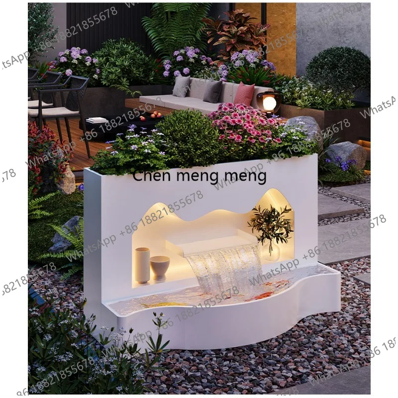 Outdoor villa, balcony garden landscaping fish pond screen partition wall stainless steel layout wall
