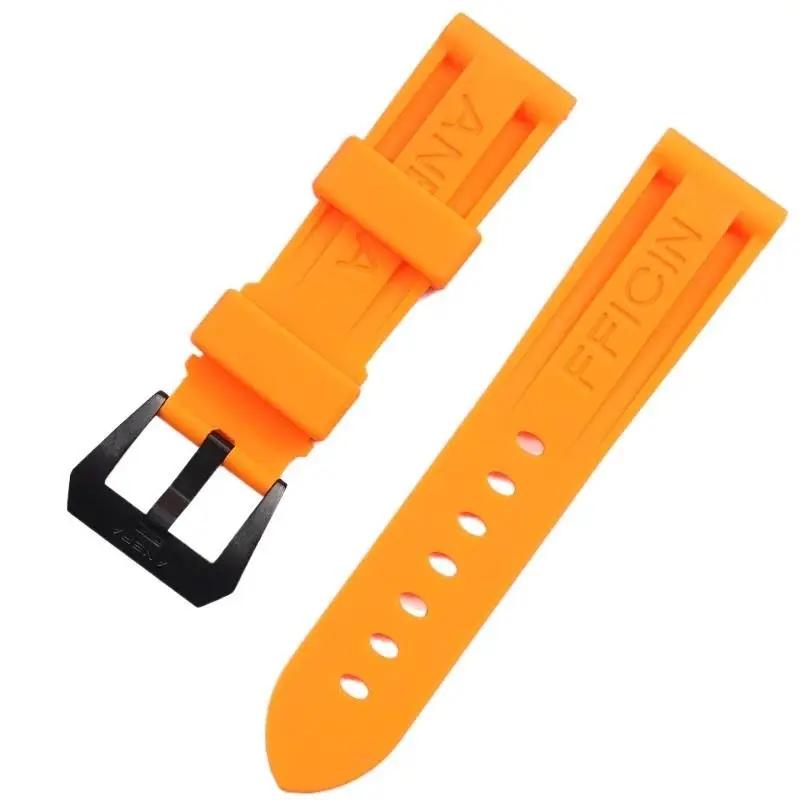 PCAVO Black Orange 22 24 26mm Rubber Watchband For Panerai Watch Strap Silicone Waterproof Tape Wrist Bracelet