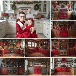 Christmas Kitchen Backdrops Kids Family Photography Child Adult Photocall Decors Baby Child Photo Xmas Room Backgrounds