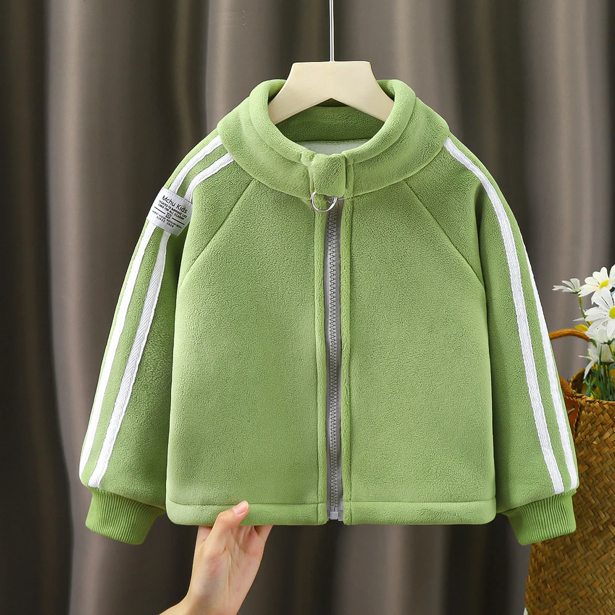 Children's Fleece Jacket Unisex Kids' Clothes Windproof Warm and Thick Kids Turtleneck Tops  With Zipper