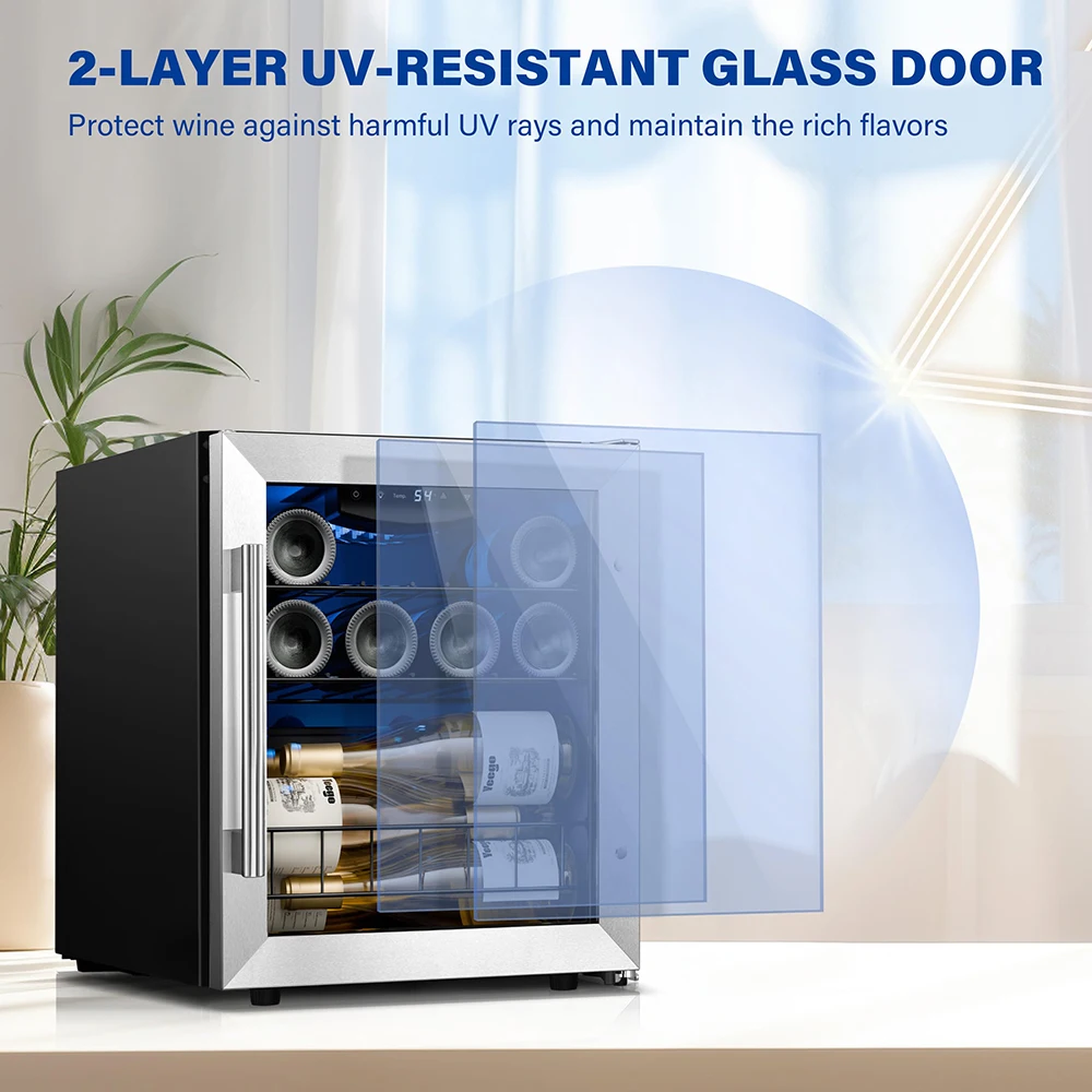 Yeego Refrigerador para Vino de 12 Botellas: Pequeño Refrigerador de Vino Independiente con Control Digital de Temperatura y Puerta de Vidrio UV, Ideal para el Hogar o el Dormitorio