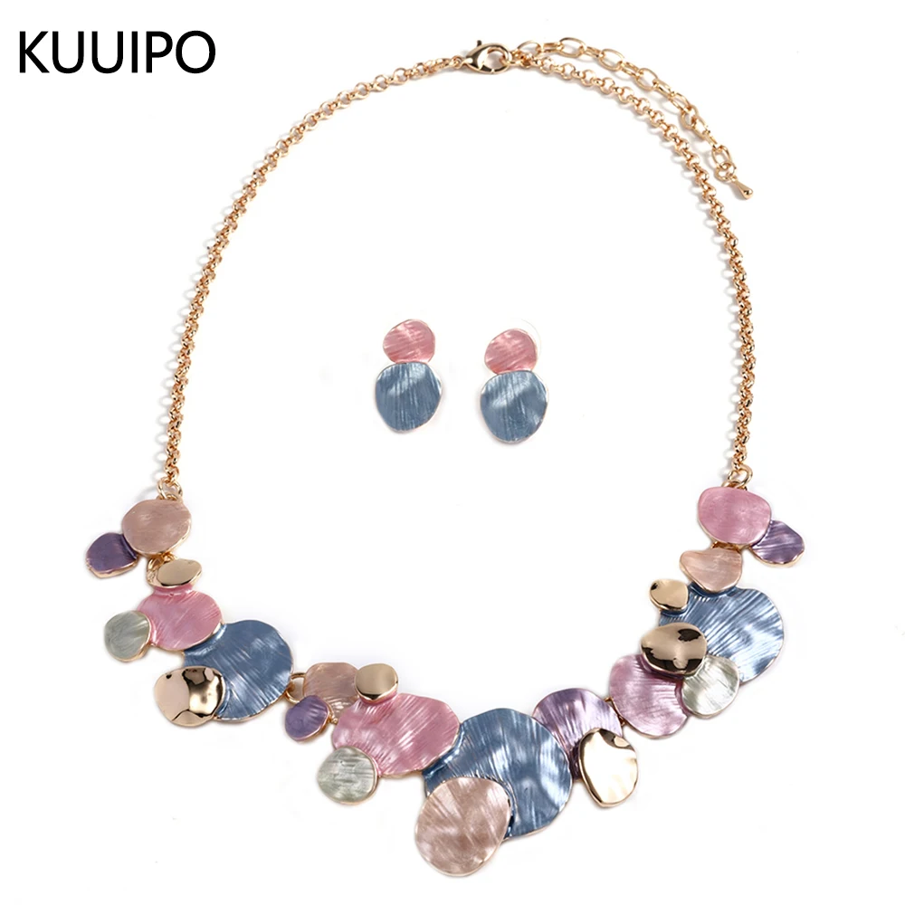 

Fashion Drip Oil Geometric Jewelry Sets for Women Accessories New Trendy Necklace and Earrings Set Daily Party Prom Gift