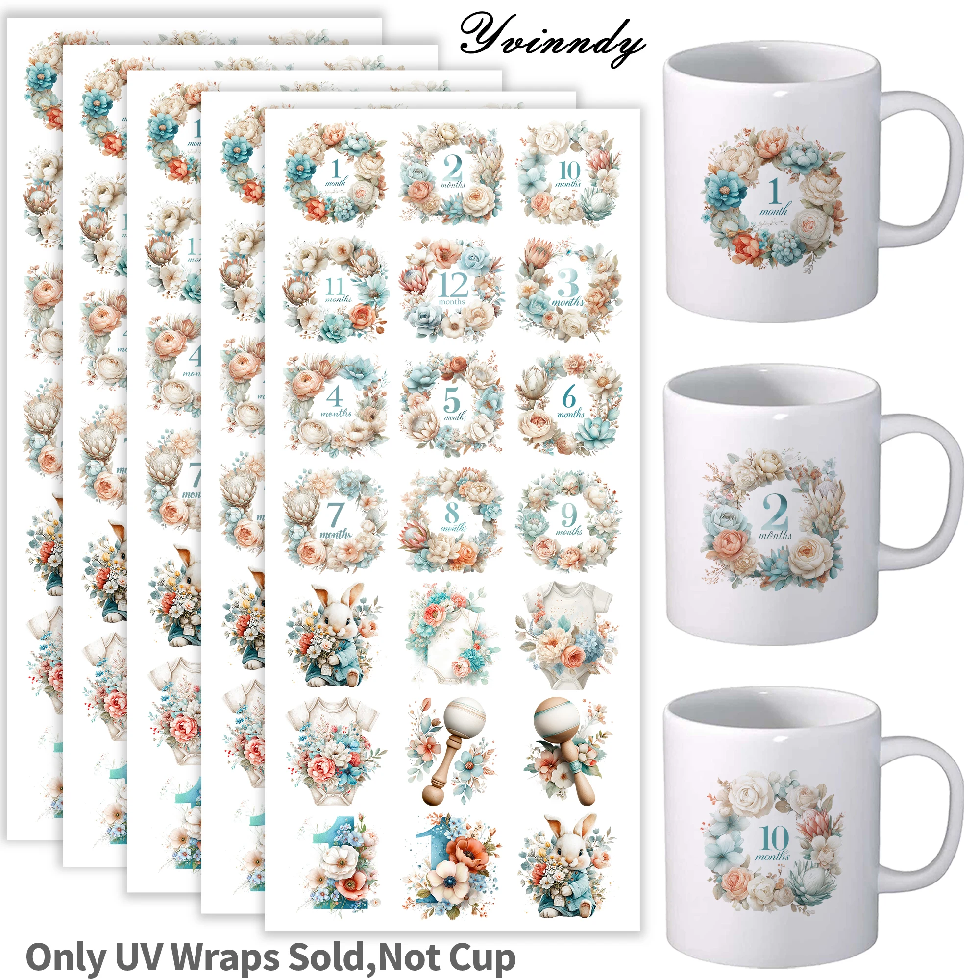 105Pcs/Set Record the growth over a period of 12 months UV DTF DIY Craft Kits with Crystal Label 16oz Glass Jars Wrap Stickers