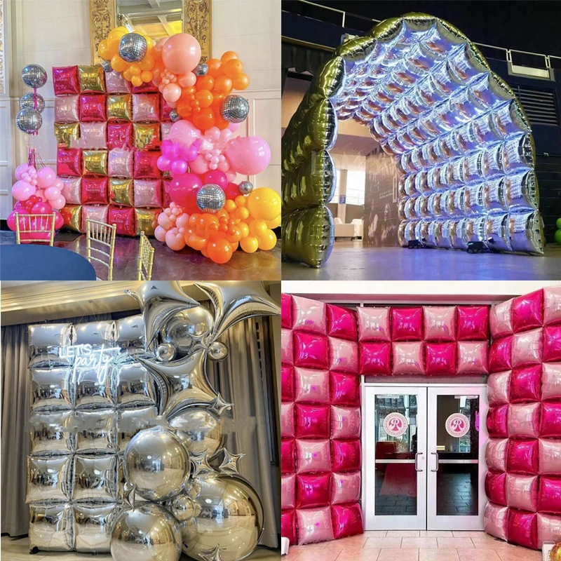 25/35/50Pcs Square Foil Balloons Wall Double Sided Metallic Luster Square Balloon Backdrop Birthday Baby Shower Wedding Decor