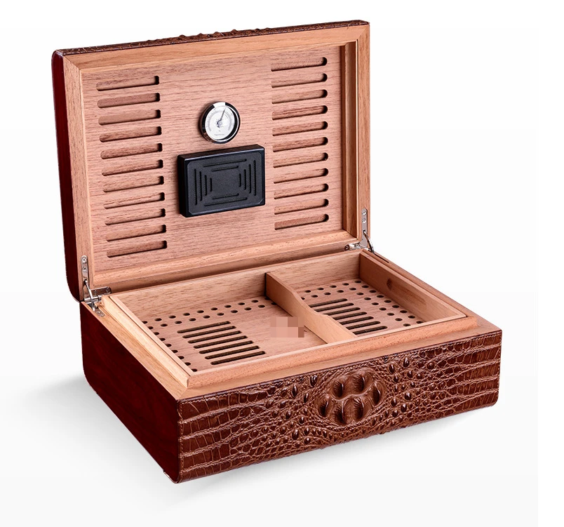 

High-end Abalone Leather Cigar Box, Leather Large-capacity Wooden Storage Cigar Box