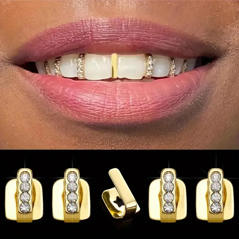 New Arrival Fashion Customizable 3&5 Piece DIY Hip Hop Teeth Grillz Set Personalized Metal Tooth Accessory Adjustable Mouth Cap