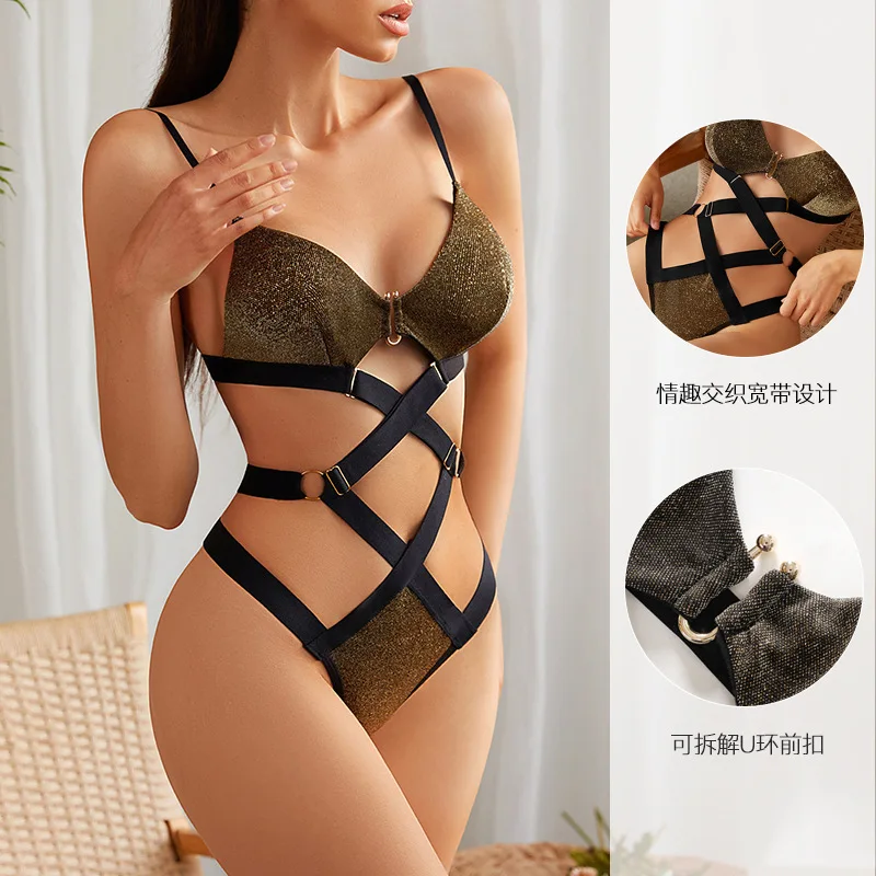 

European and American erotic T-pants, lightweight underwear, sexy straps, seductive flirting, sexy women's front button bikini s