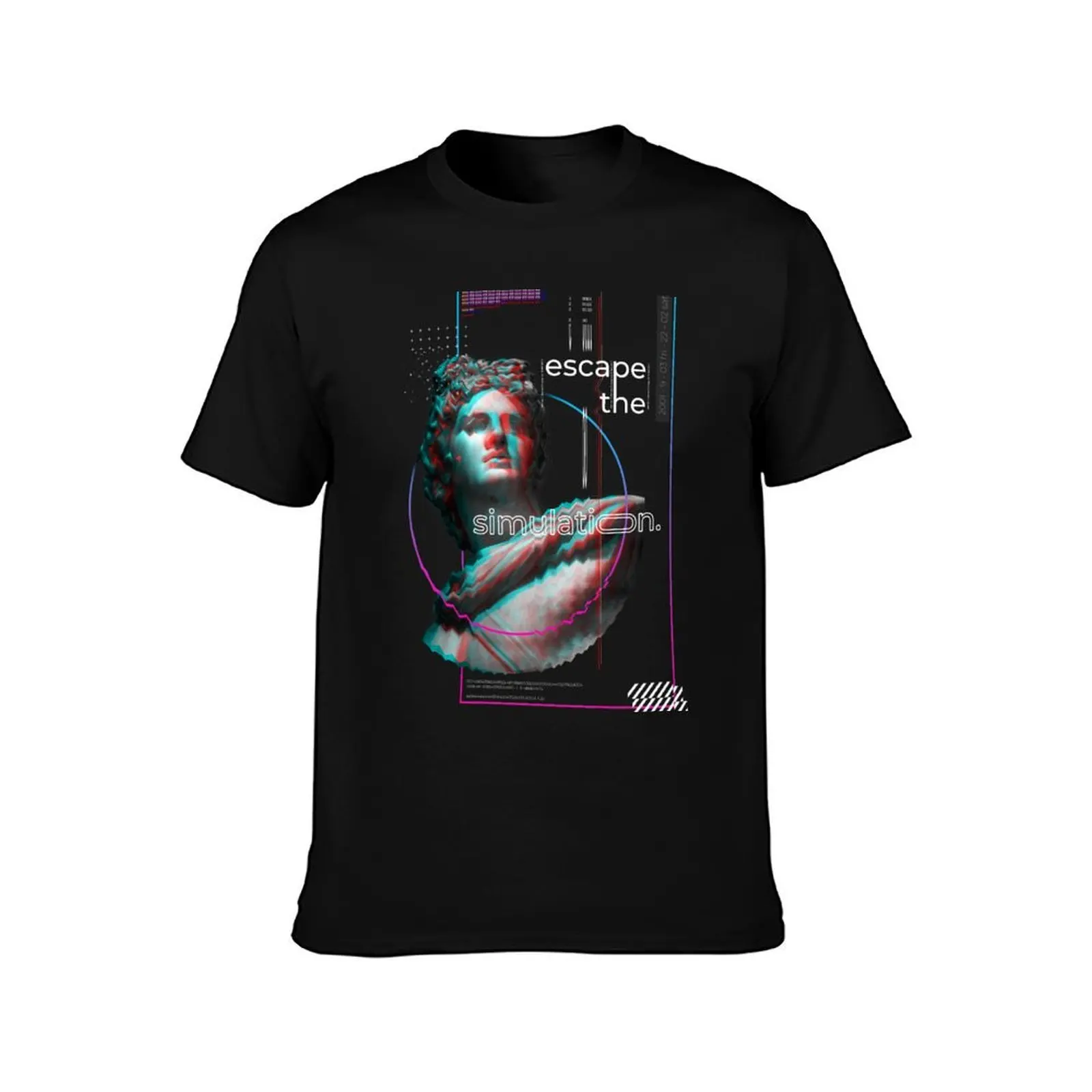 Escape the simulation Statue glitch T-Shirt, Summer Casual Cotton Tee, Oversized Streetwear Tops, Vintage Graphic Print