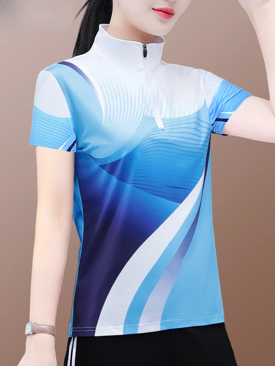 Camiseta Feminina TUCANO Ice Silk de Manga Curta, Nova Coleção de Verão, Fina, Respirável, Gola Alta, Secagem Rápida, Top Esportivo para o Verão