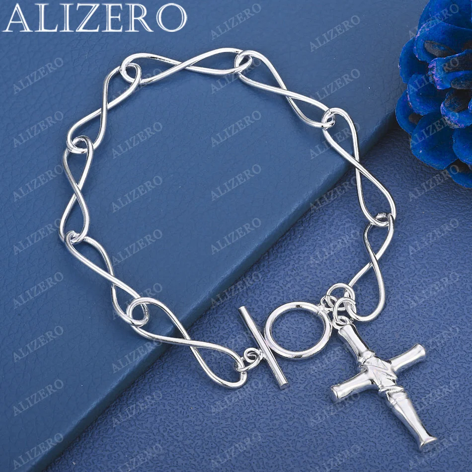 

ALIZERO 925 Sterling Silver OT Buckle Chain Cross Bracelet For Women Men Wedding Engagement Party Fashion Jewelry