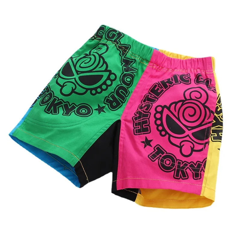 

2025 Black Super Japanese Children's Shorts Colorful Cartoon Splicing Multi-Nipple Design Baby Full Print Pants