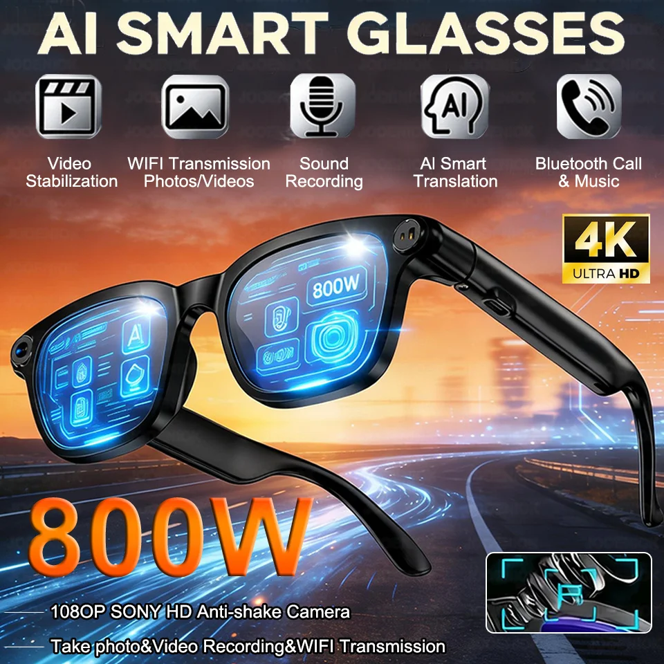 

Новые умные очки 2026 года с 4K HD, ИИ, переводом на различные языки, камерой 800 МП, видеоплеером, музыкальным плеером и функцией звонков, мужские солнцезащитные очки