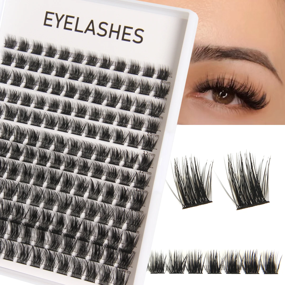 Cluster Wimpers 144 stks 50D Wimpers DIY Wimperverlenging D Krul Lange Individuele Wimpers Gemengde Clusters Extensions Zwart