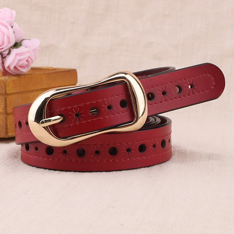 حزام رفيع مزخرف للطلاب على الطراز الكوري حزام جينز أنيق من جلد البقر الكوري حزام مجوف متعدد الاستخدامات