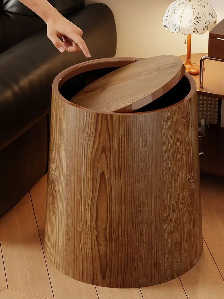 Large Capacity Wood Grain Trash Can with Lid for Kitchen And Living Room Hotel And Homestay Bathroom Tissue Canister