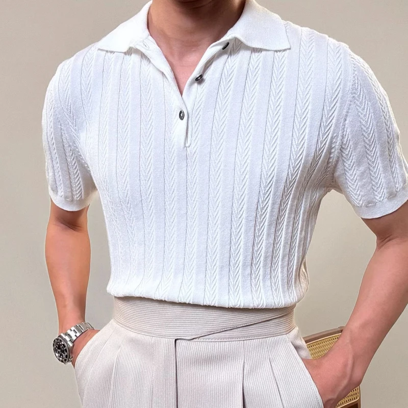 

Мужская летняя рубашка-поло с короткими рукавами и круглым вырезом — повседневный и универсальный дизайн, эластичное элегантное мужское поло M-3XL
